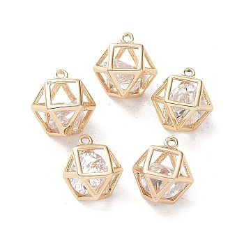 Brass Cubic Zirconia Pendants, Polygon, Light Gold, 13x10.5x7.5mm, Hole: 1.5mm