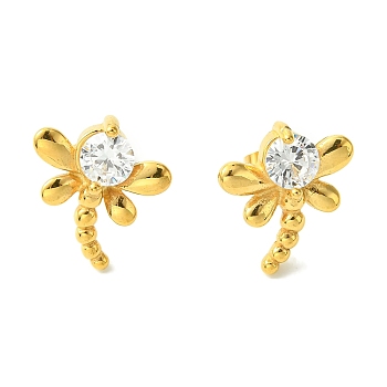 Vacuum Plating 304 Stainless Steel Cubic Zirconia Stud Earrings for Women, Dragonfly, Golden, 17.5x15.8mm