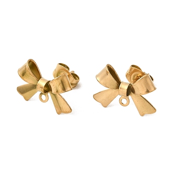 304 Stainless Steel Bowknot Stud Earring Findings, with Loop, Golden, 10x15mm, Hole: 1.2mm, Pin: 0.7mm