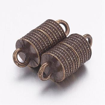 Tibetan Style Alloy Magnetic Clasps with Loops, Column, Antique Bronze, 19x8mm, Hole: 2.5mm