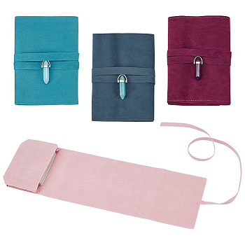 4Pcs 4 Colors Synthetic Luminous Stone Pendants, Double Terminated Pointed/Bullet Shape Charms with Platinum Tone Iron Findings and 4Pcs 4 Colors Velvet Tarot Cards Storage Bags, Mixed Color, 40.5~41.5x13~13.5x10mm, Hole: 5~6x3.5~4mm, 4 colors, 1pc/color, 4pcs