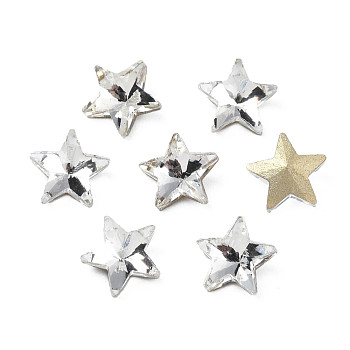 Glass Rhinestone Cabochons, Nail Art Decoration Accessories, Faceted, Star, Clear, 7.5x8x3.5mm