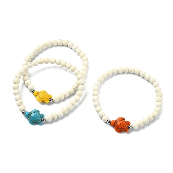 Synthetic Magnesite & Turquoise Beaded Stretch Bracelets, Turtle Bracelet for Women, Mixed Color, 1/2 inch(1.4cm), Inner Diameter: 2-1/4 inch(5.8cm)