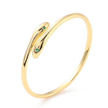 Snake Wrap Cubic Zirconia Cuff Bangle, Real 18K Gold Plated Brass Plain Open Bangle for Women, Cadmium Free & Lead Free, Green, Inner Diameter: 2-1/4x1-7/8 inch(5.7x4.85cm)