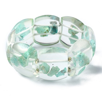 Natural Chrysocolla Stretch Bracelets, Epoxy Resin Domino Bracelets for Women, Inner Diameter: 2-3/8 inch(6.1cm)