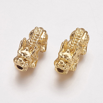 Feng Shui Alloy Beads, Pixiu with Chinese Character Cai, Long-Lasting Plated, Real 18K Gold Plated, 20x9x9mm, Hole: 2.5mm