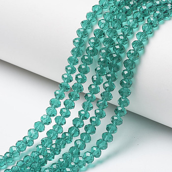 Glass Beads Strands, Faceted, Rondelle, Sea Green, 3x2mm, Hole: 0.8mm, about 150~155pcs/strand, 15~16 inch(38~40cm)
