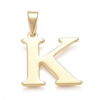 304 Stainless Steel Pendants, Golden, Initial Letter.K, 26x25x1.5mm, Hole: 5x8mm