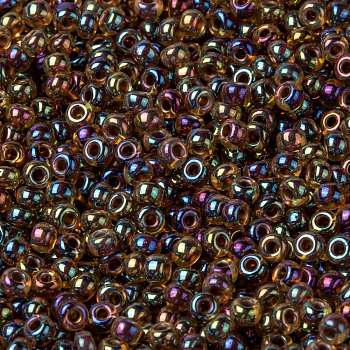MIYUKI Round Rocailles Beads, Japanese Seed Beads, (RR357) Root Beer Lined Light Topaz AB, 8/0, 3mm, Hole: 1mm, about 422~455pcs/bottle, 10g/bottle