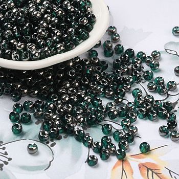 Transparent Inside Colours Glass Seed Beads, Half Plated, Round Hole, Round, Light Sea Green, 4x3mm, Hole: 1.2mm, 7650pcs/pound