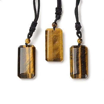 Natural Tiger Eye Rectangle Pendant Necklace with Nylon Cord for Women, 25.98~27.17 inch(66~69cm)