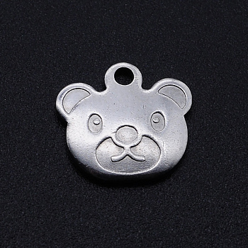 201 Stainless Steel Charms, Bear, Stainless Steel Color, 12x13x1.5mm, Hole: 1.6mm