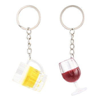 2Pcs 2 Colors Transparent Resin Drink Keychains, with Iron Key Rings, Platinum, Mixed Color, 95mm, 1pc/color