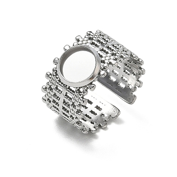 304 Stainless Steel Cuff Ring Components, Round Bezel Pad Ring Setting, Stainless Steel Color, 12mm,19mm, Tray Size: 8mm