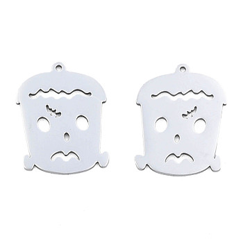 201 Stainless Steel Pendants, Halloween Style, Human Face, Stainless Steel Color, 27x21x1mm, Hole: 1.4mm