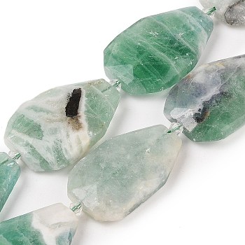 Natural Fluorite Beads Strands, Faceted Teardrop, 36~40x24~26x9.5~10.5mm, Hole: 2mm, about 9pcs/strand, 14.96''(38cm)