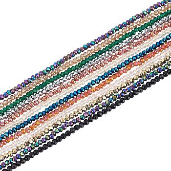 Electroplate Glass Beads Strands, Faceted, Mixed Style, Rondelle, Mixed Color, 2x1.5mm, Hole: 0.6mm, about 235~247pcs/Strand, 14.57~14.76 inch(37~37.5cm), 12 colors, 1strand/color, 12strands/box