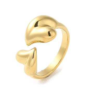 304 Stainless Steel Cuff Rings, Heart, for Valentine's Day, Real 18K Gold Plated, Inner Diameter: Us Size 6 3/4(17.1mm)