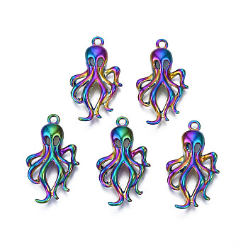 Rainbow Color Alloy Pendants, Cadmium Free & Lead Free, Squid, 31x17x4.5mm, Hole: 1.8mm