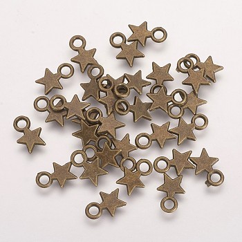 Tibetan Style Stamping Blank Tag Charms Pendants, Christmas Star, Lead Free & Nickel Free, Antique Bronze, 10x8x1mm, Hole: 2mm