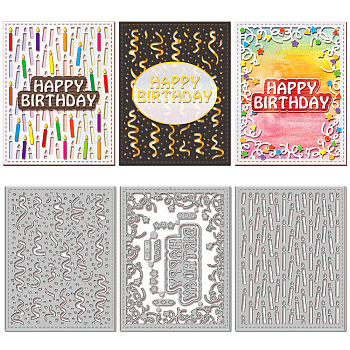 Happy Birthday Carbon Steel Cutting Dies Stencils, Decorative Embossing Paper Card Making Template for DIY Scrapbooking, Art Craft, Rectangle, 142x110x0.8mm, 3pcs/set