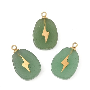 Natural Green Aventurine Pendants, with 304 Stainless Steel Findings, PVD Vacuum Plating, Long-Lasting Plated, Oval Charm, 17.5x11x4mm, Hole: 1.5mm
