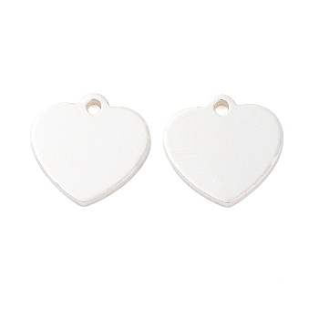 925 Sterling Silver Blank Heart Charms, Silver, 10x10x1mm, Hole: 1.2mm