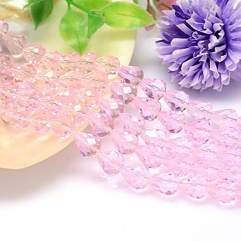 Faceted Teardrop Imitation Austrian Crystal Bead Strands, Grade AAA, Pearl Pink, 10x8mm, Hole: 0.9~1mm, about 40pcs/strand, 15.7 inch