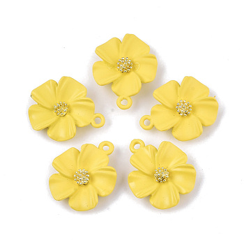 Spray Painted Alloy Pendants, Flower, Yellow, 23.5x19.5x6mm, Hole: 1.8mm