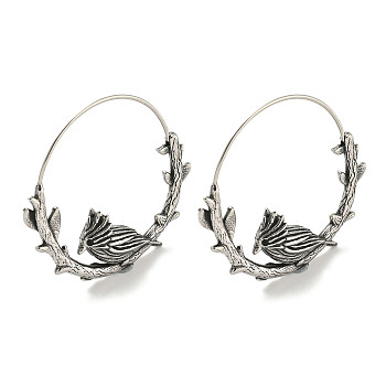 316 Surgical Stainless Steel Hoop Earrings for Women and Men, Antique Silver, Bird, 32.5x6mm