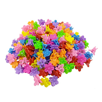 Kids Hair Accessories, Plastic Claw Hair Clips, Flower, Mixed Color, 19x19mm, about 100pcs/bag