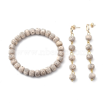 Undyed & Natural Moon and Star Xingyue Bodhi Beaded Jewelry Sets, Stretch Bracelets and Dangle Earring Studs, with Brass Findings, Coconut Brown,  2-1/4 inch(5.7cm), 78mm, Pin: 0.8mm(SJEW-JS01128)