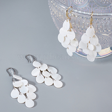 2 Pairs 2 Colors Natural Shell Teardrop Cluster Dangle Earrings(EJEW-AN0001-69)-7