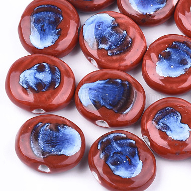 24mm Red Flat Round Porcelain Beads