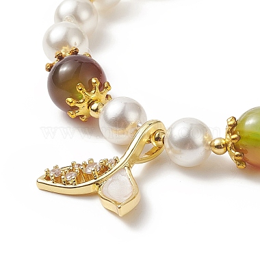 Dyed Natural Peacock Agate & Shell Pearl Round Beaded Stretch Bracelet(BJEW-TA00233)-4