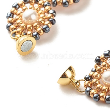 Shell Pearl Flower Link Bracelet(BJEW-JB08084-04)-6