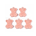 Spray Painted Alloy Pendants, Bear with Bowknot Charms, Light Salmon, 16.5x12x5mm, Hole: 1.6mm(PALLOY-Q466-03B)
