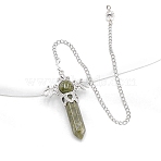 Natural Unakite Dowsing Pendulum Big Pendants, with Platinum Plated Metal Findings, Hexagonal Angel Scepter Charm, 320mm(PW-WG53910-08)