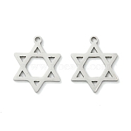 201 Stainless Steel Pendants, Laser Cut, Star of David Charm, Stainless Steel Color, 19.5x15.5x1mm, Hole: 1.6mm(STAS-U003-24P)