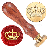 Retro Golden Tone Brass Sealing Wax Stamp Head, with Removable Wood Handle, for Envelopes Invitations, Gift Card, Crown, 83x22mm, Stamps: 25x14.5mm(AJEW-WH0208-820)