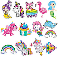 Unicorn/Mermaid/Rainbow DIY Diamond Painting Sticker Kit, Including Resin Rhinestones Bag, Diamond Sticky Pen, Tray Plate and Glue Clay, Mixed Color, 60x50mm, 14pcs/set(UNIC-PW0001-014)