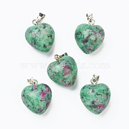 Natural Ruby in Zoisite Pendants, with Platinum Brass Loops, Heart, 18~19x15~15.5x6~8mm, Hole: 6x2.5~3mm(G-I311-A21)