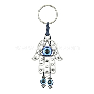 Alloy with Resin Evil Eye Charms Keychains, with Iron Split Ring, Hamsa Hand, 10.6cm(KEYC-JKC00619-01)