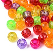 Transparent Acrylic European Beads, with Glitter Powder, Large Hole Beads, Rondelle, Mixed Color, 9x6.5mm, Hole: 4mm, about 1850pcs/500g(TACR-T010-002)