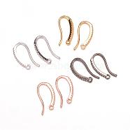 Brass Micro Pave Cubic Zirconia Earring Hooks, with Horizontal Loop, Mixed Color, 19x9x2mm, Hole: 1mm, 18 Gauge, Pin: 1mm(ZIRC-K018-02M)