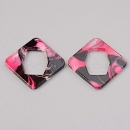 Acrylic Pendants, for DIY Bracelet Necklace Earring Jewelry Craft Making, Rhombus, Hot Pink, 34x34x2mm, Hole: 1.5mm, Side Length: 26x26mm(X-MACR-S372-001C)