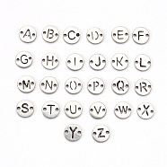 201 Stainless Steel Links, Laser Cut, Flat Round, Letter A~Z, 6x6x1mm, Hole: 0.8mm, about 26pcs/set(STAS-R112-04)