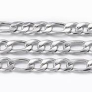 304 Stainless Steel Figaro Chains, Unwelded, with Spool, Stainless Steel Color, 5.5~8x4x1mm, about 32.8 Feet(10m)/roll(CHS-H009-32P)
