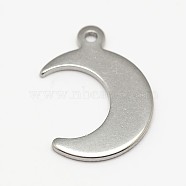 304 Stainless Steel Charms, Moon, Stainless Steel Color, 15.5x11x1mm, Hole: 1.4mm(STAS-M037-09)