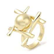 Brass Open Cuff Rings, Big Ball & Grid Ring for Women, Real 18K Gold Plated, US Size 6 1/4(16.7mm), 3mm(RJEW-Q778-17G)